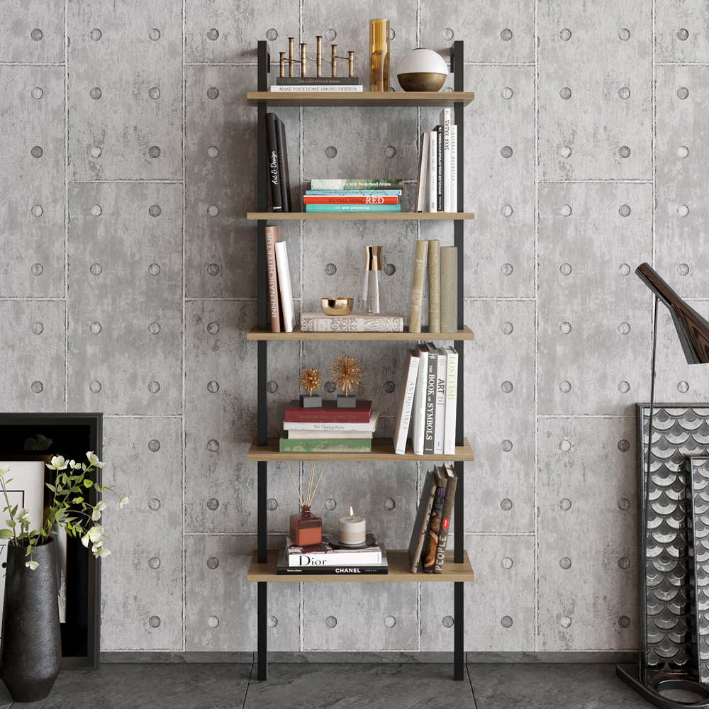 Decorotika Piante 5 Shelf Black and Oud Bookshelf Image 3