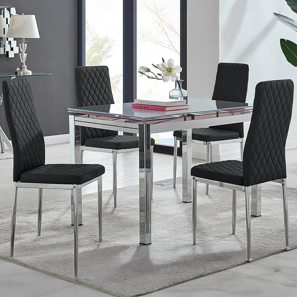 Furniturebox Fonti Valera 4 Seater Dining Set Black and Chrome Image 1