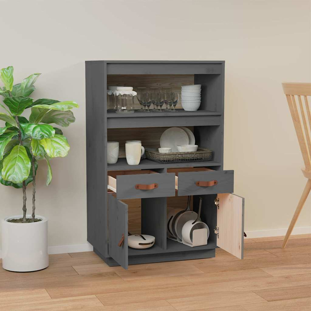 vidaXL 2 Door 2 Drawer 2 Shelf Grey Pine Wood Highboard Image 3
