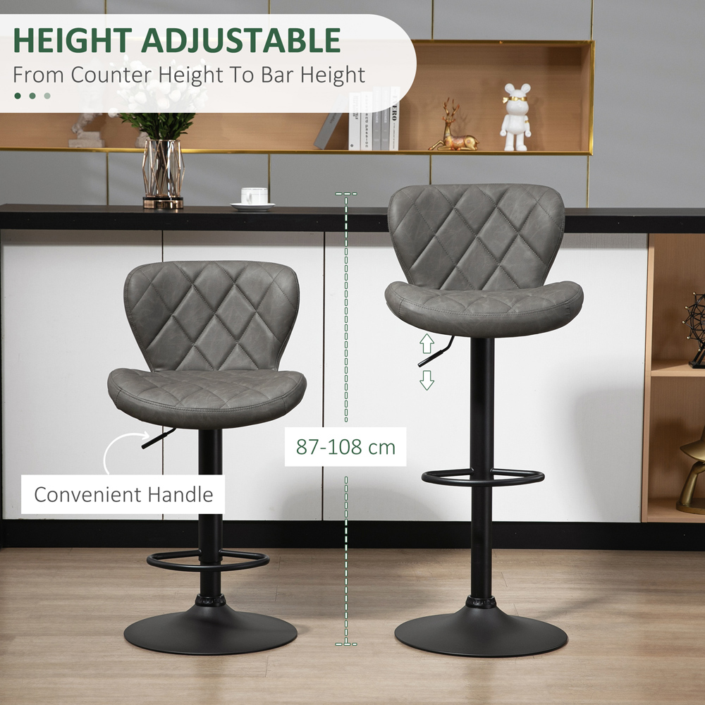 Portland Dark Grey Steel Height Adjustable Swivel Bar Stool Set of 2 Image 6