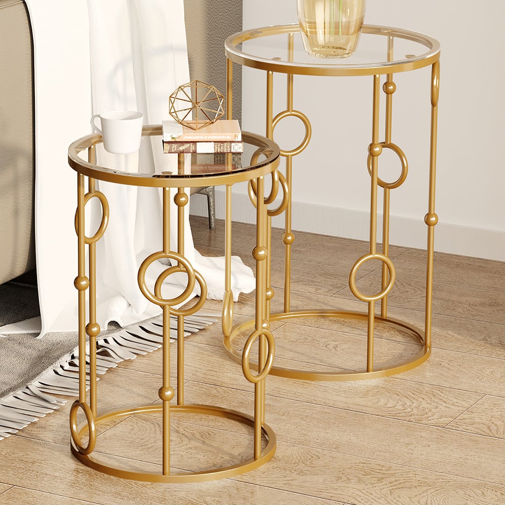 Portland Gold Round Nest of Tables Set of 2 Image 1
