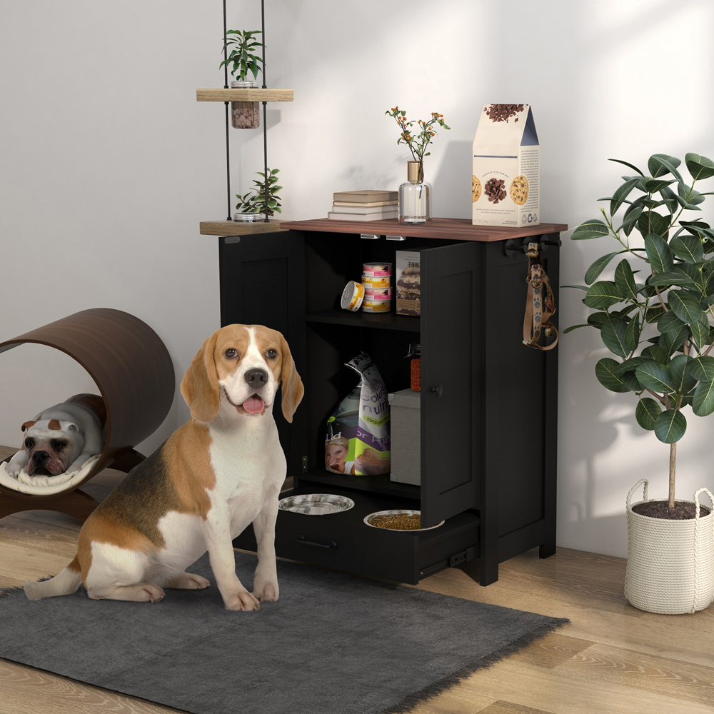 PawHut Black Pet Feeding Station with Storage Image 2