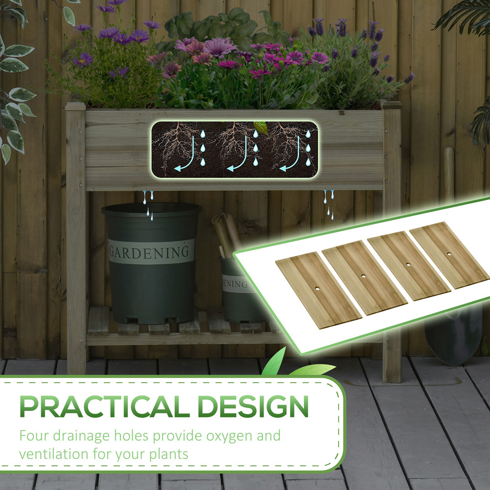 Outsunny Wooden Raised Planter Bed with Shelf 76 x 51 x 91cm Image 6