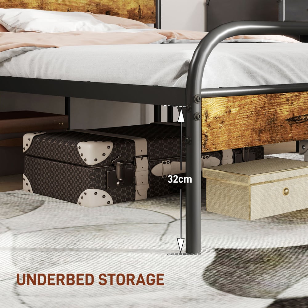 Portland King Size Rustic Brown Bed Frame with Headboard Image 8