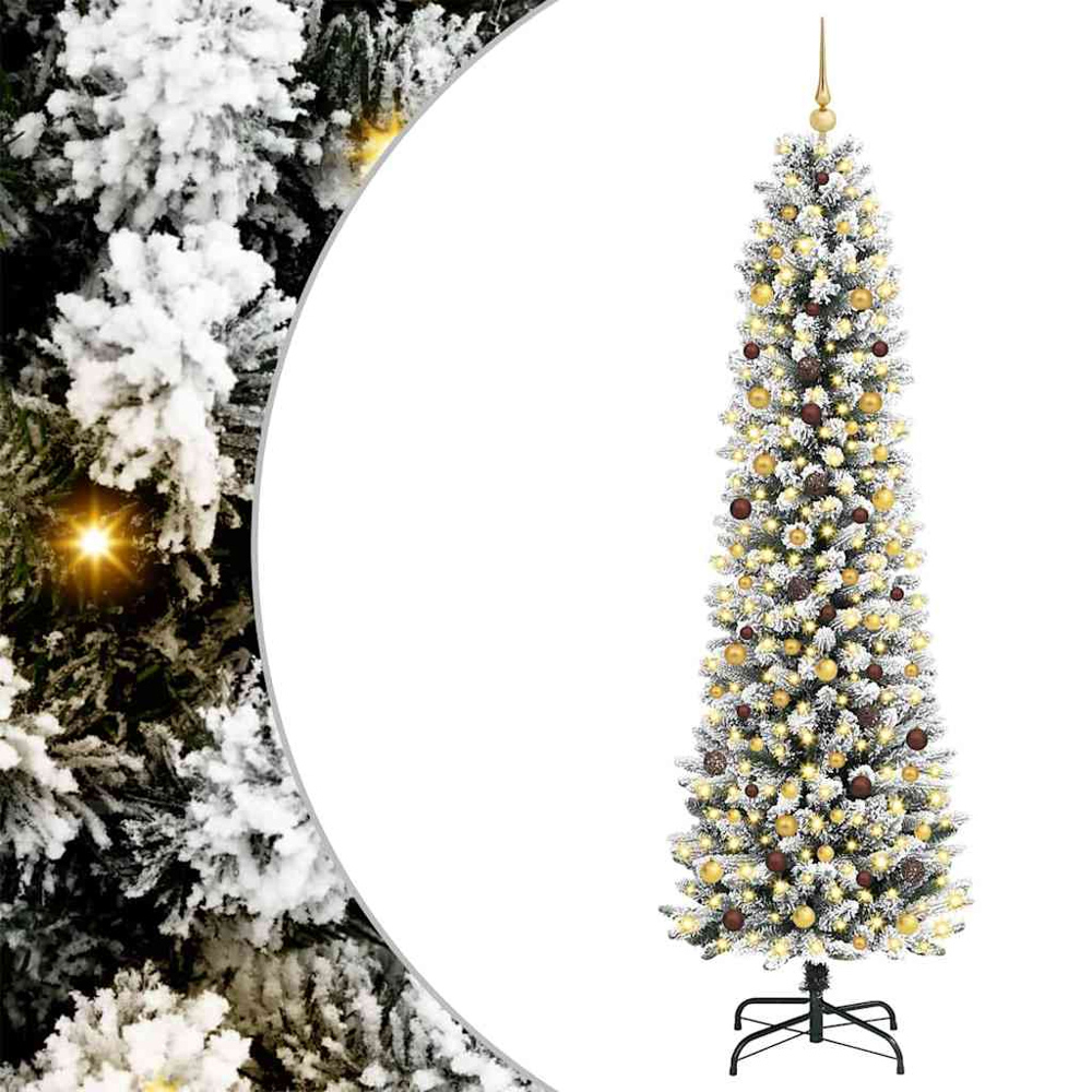 vidaXL Pre-Lit Gold Baubles Artificial Snow Flocked Christmas Tree 8ft Image 2