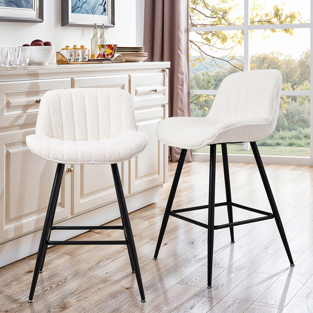 Living and Home White Sherpa Fleece Upholstered Bar Stools Set of 2 Image 8