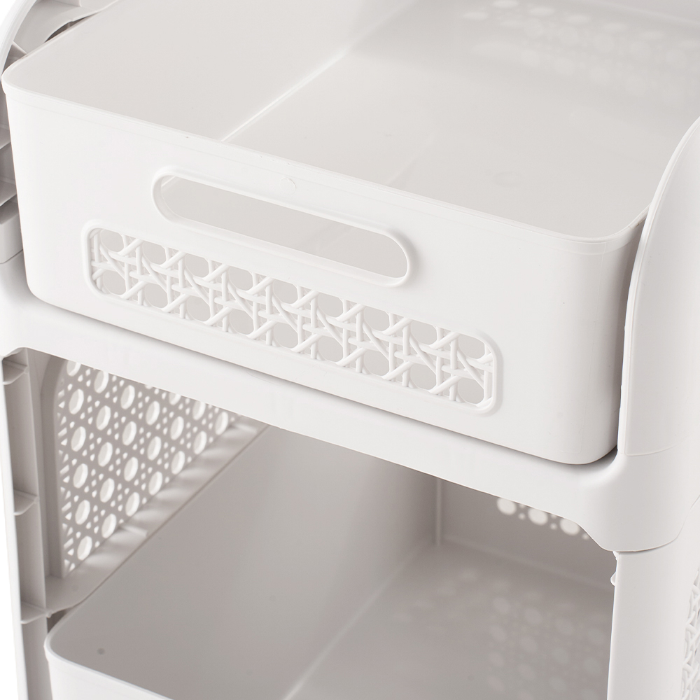 Living and Home 3-Tier White Storage Cart with Pull-Out Baskets Image 3