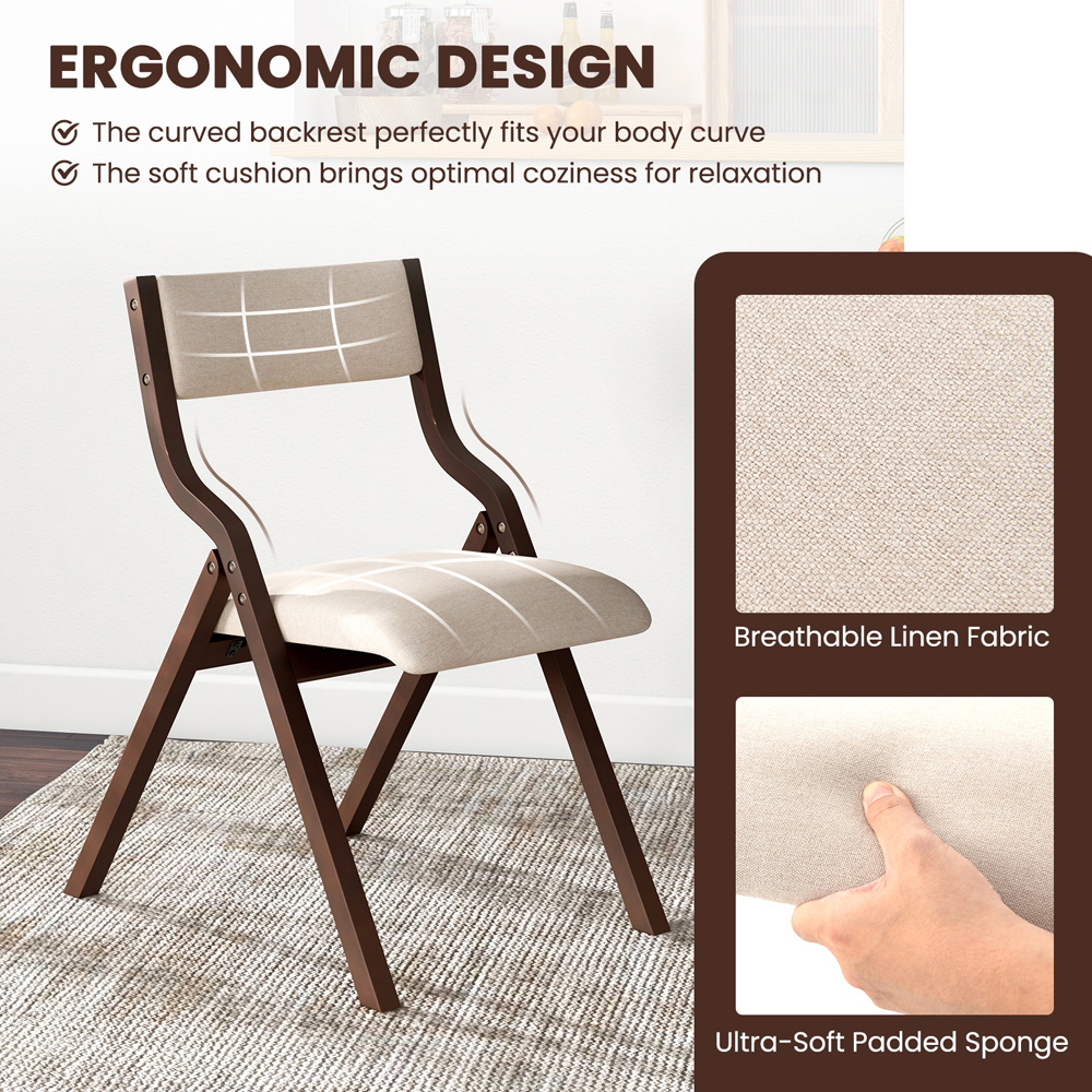 Costway Set of 2 Beige Foldable Dining Chairs Image 6