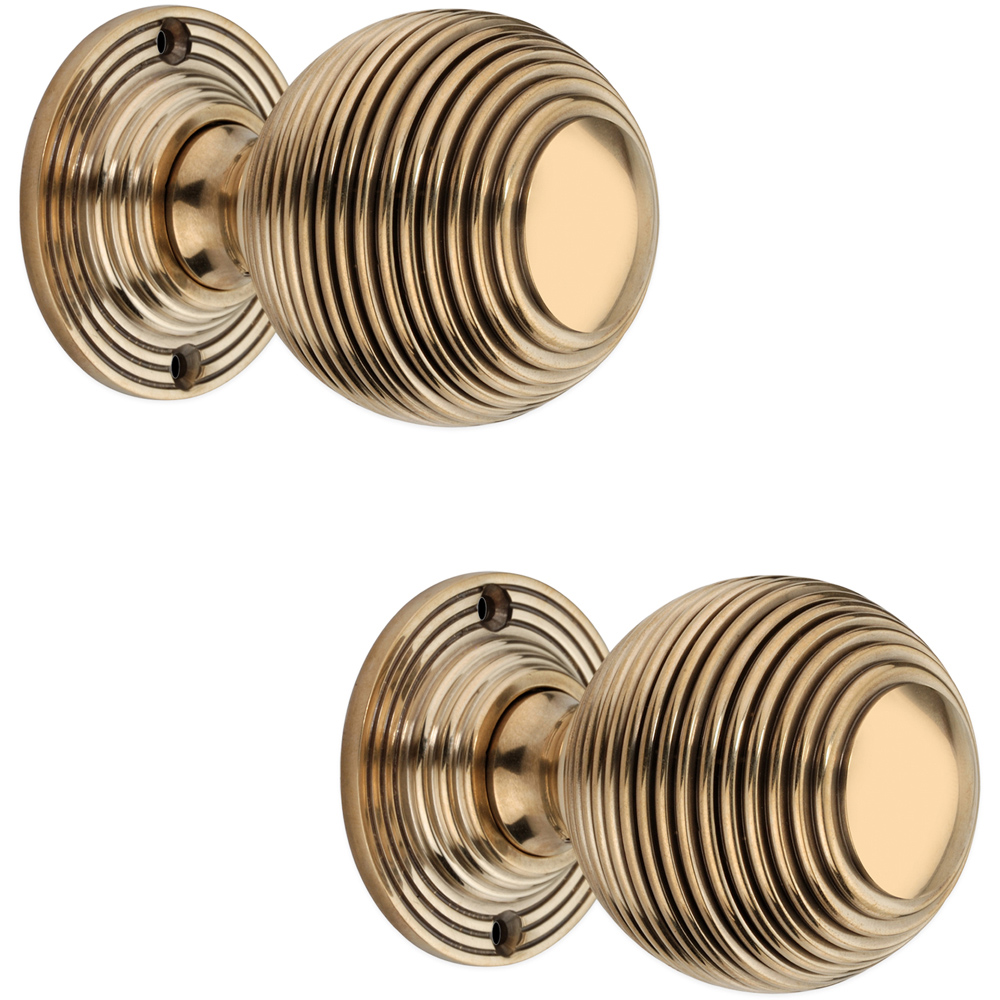 Spira Brass Aged Brass Reeded 60mm Rim and Mortice Door Knob 2 Pack Image 1