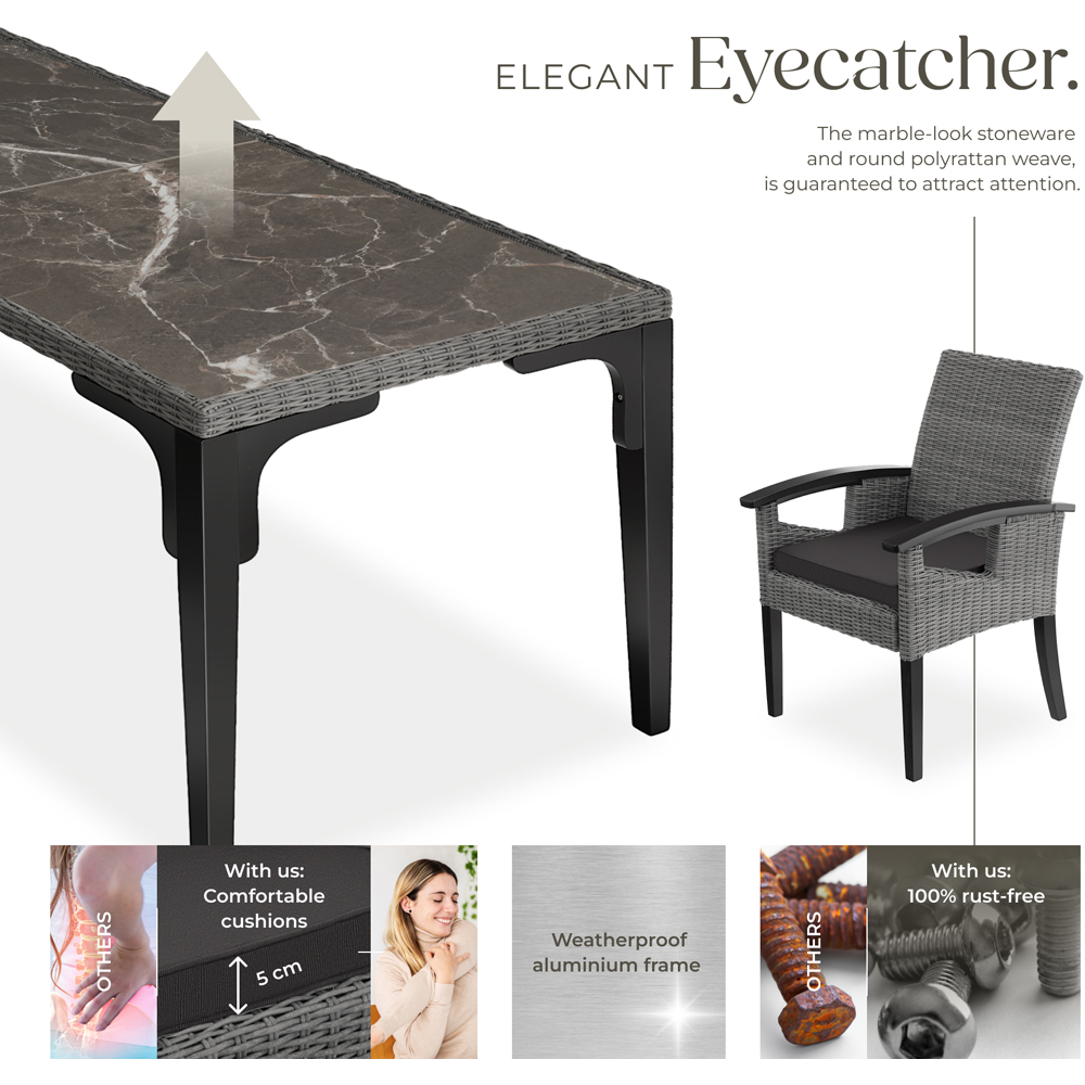 tectake Foggia Rosarno 6 Seater Rattan Garden Dining Set Grey Image 3