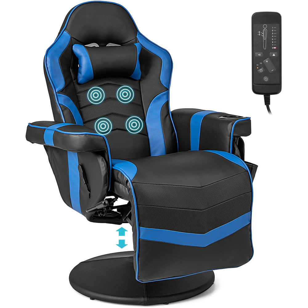 Costway Blue Electric Massage Gaming Chair with Cup Holder Image 2