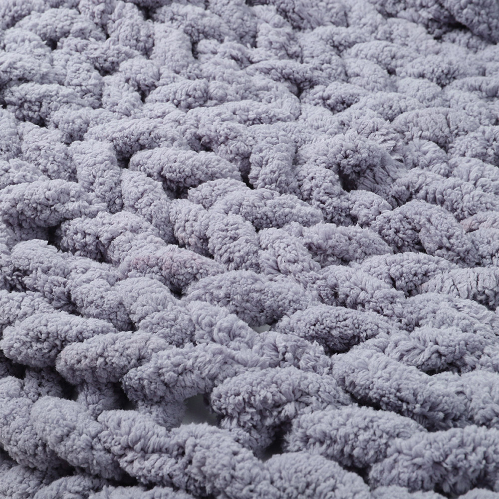 Living and Home Grey Hand Woven Chenille Blanket for Couch and Bed 60cm Image 4