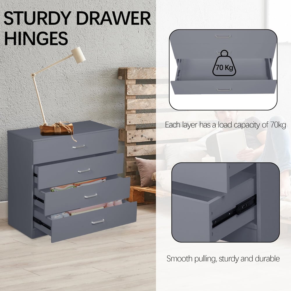 Alivio 4 Drawer Grey Bedside Storage Cabinet Image 8