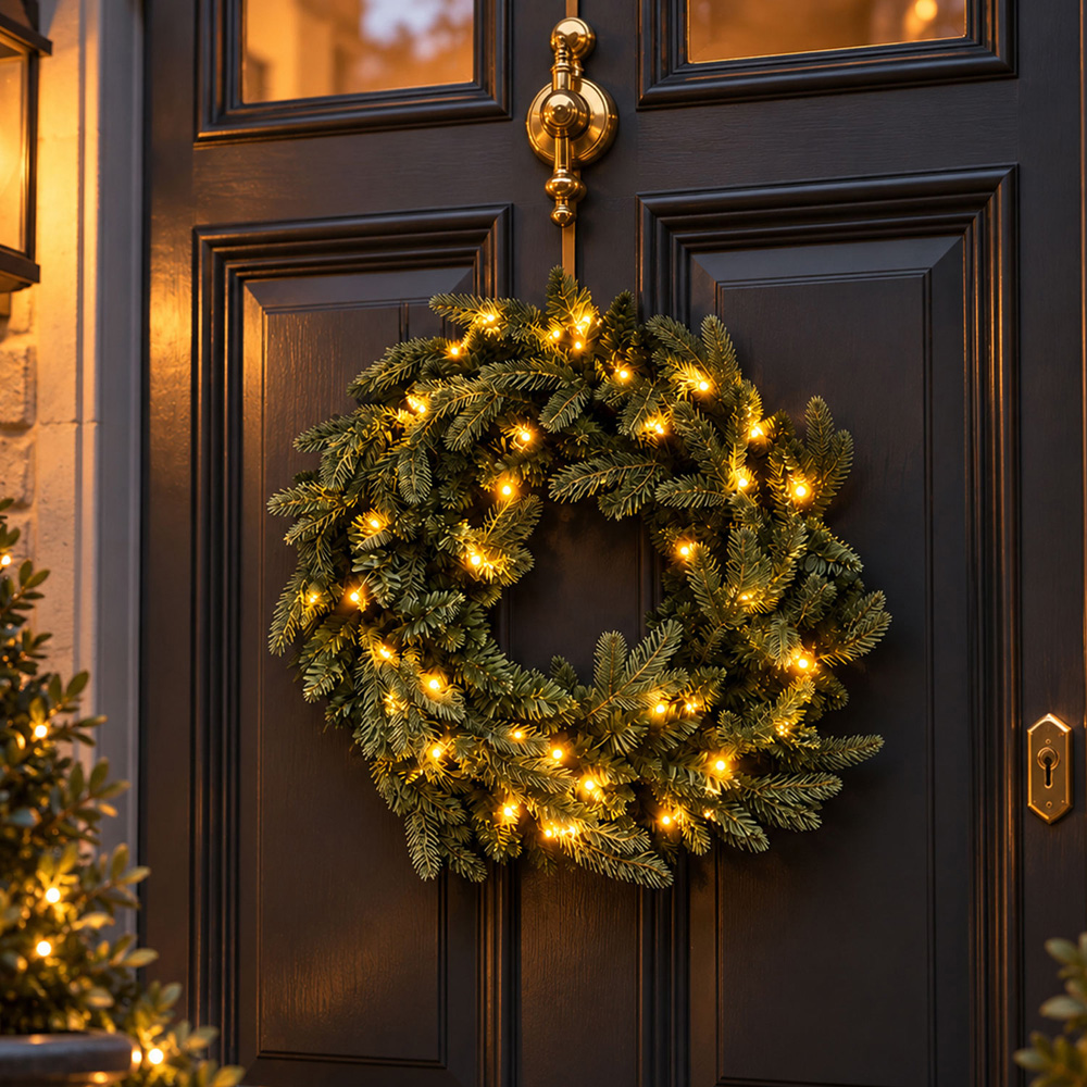 Neo Warm White LED Pre-Lit Artificial Fir Christmas Wreath 50cm Image 2