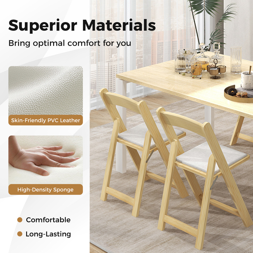 Costway Set of 2 Natural Foldable Dining Chairs Image 8