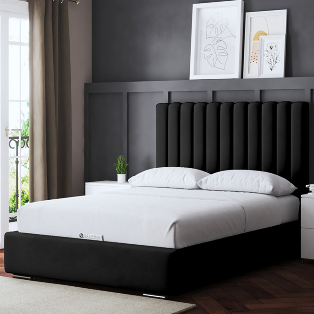DS Living Evangeline King Size Black Upholstered Bed Frame with Headboard Image 1