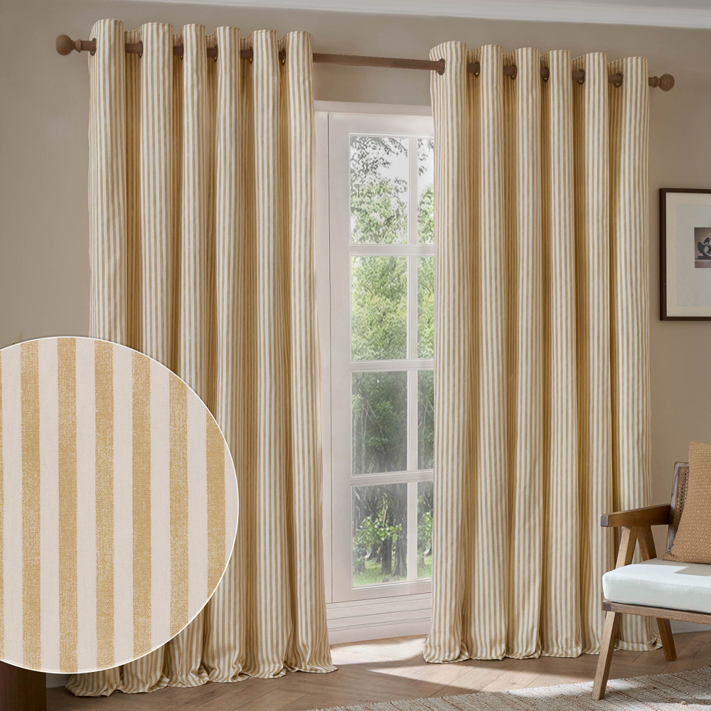 Yard Honey Yellow Hebden Striped Lined Eyelet Curtains 117 x 137cm Image 2