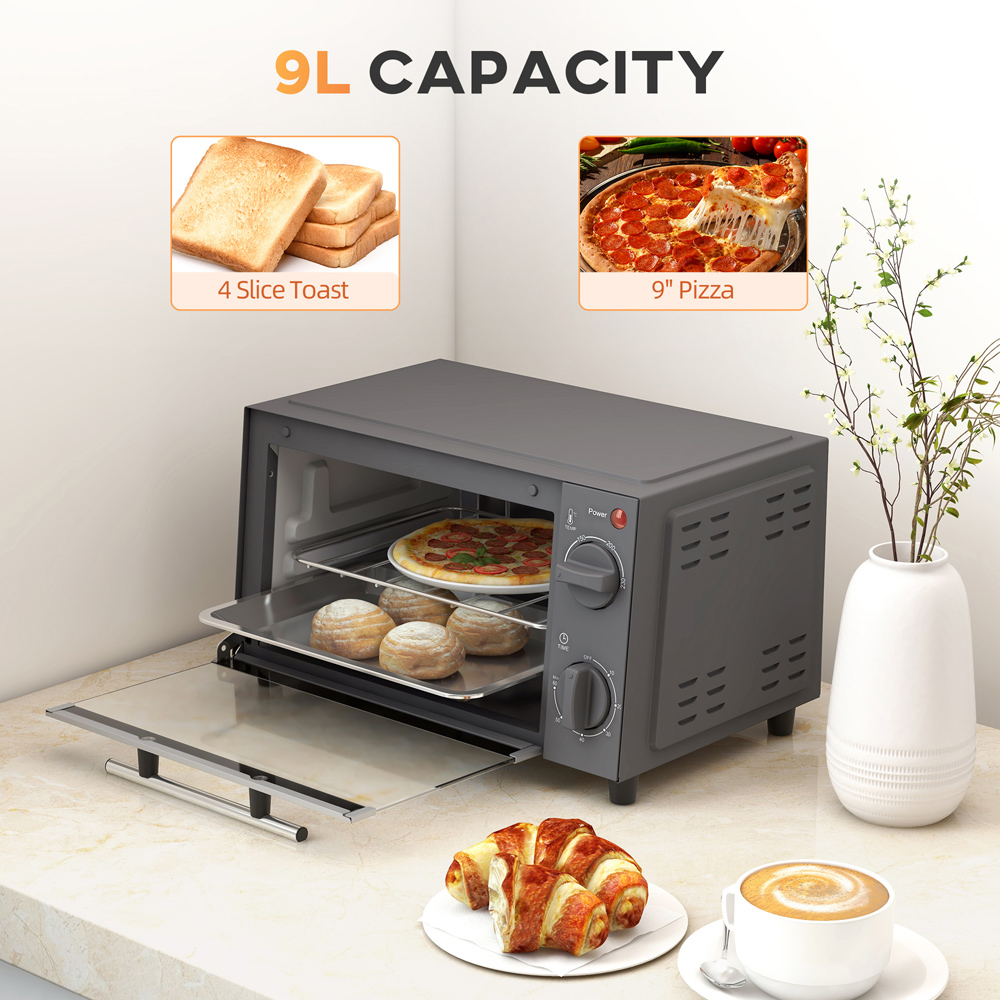 HOMCOM 800-088V70GY Grey 9L Countertop Toaster Oven 750W Image 4