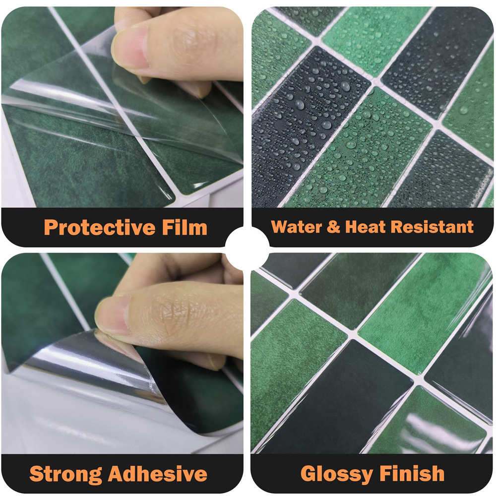 Walplus Dark Moss Green Rectangular 3D Tile Sticker 30.5 x 30.5cm 6 Pack Image 6
