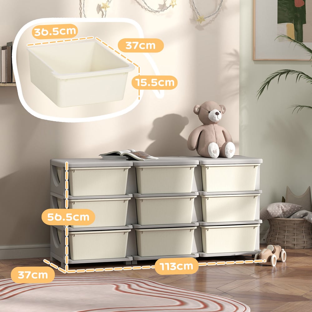 HOMCOM 9 Drawer Cream Kids Chest of Drawers Image 9