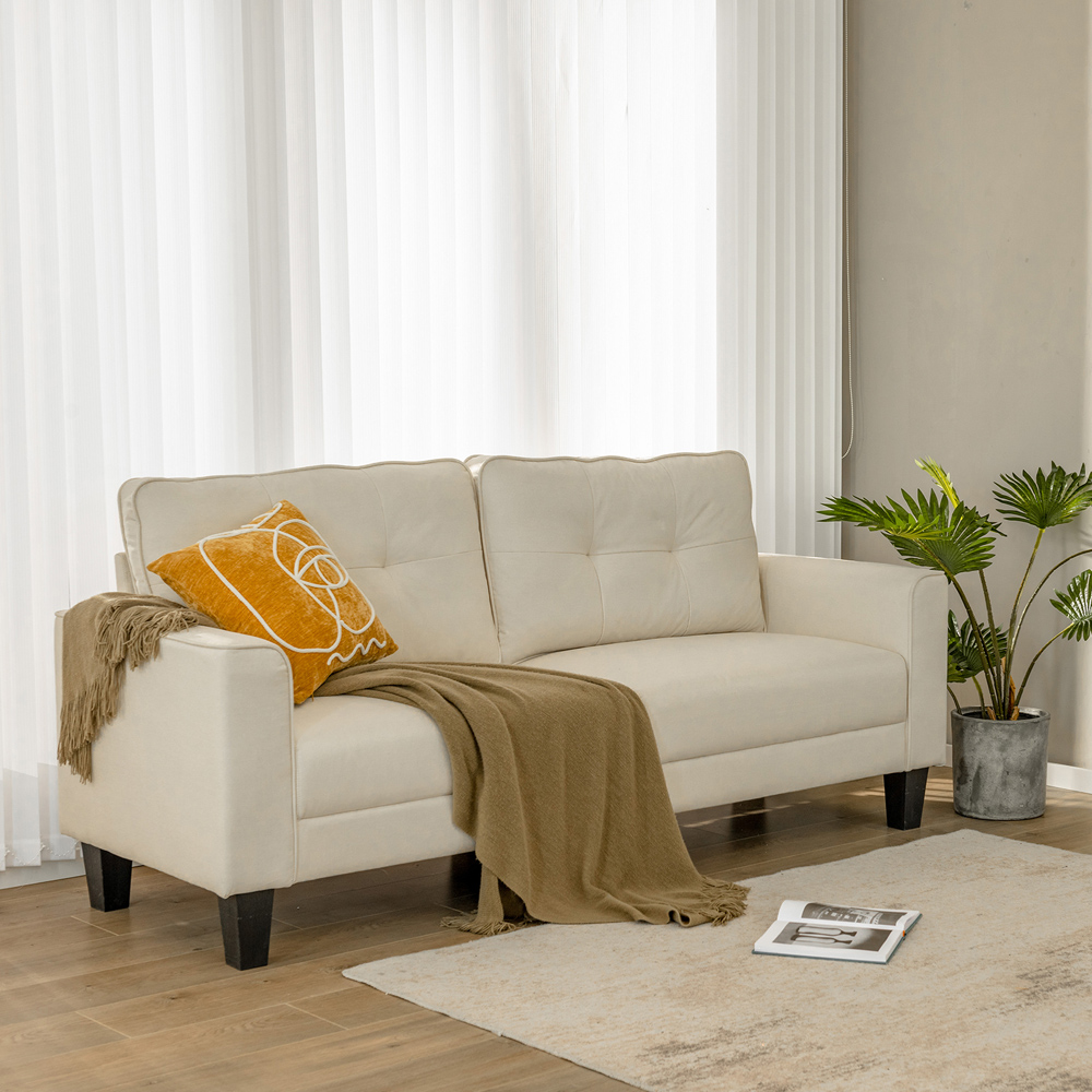 Costway 2 Seater Beige Corner Sofa with Cushions Image 3