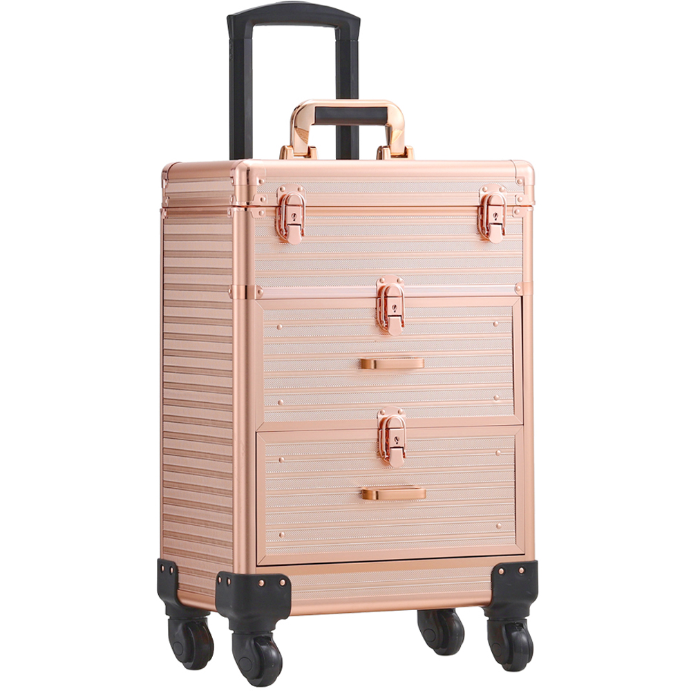 Living and Home 2 Drawer Rose Gold Portable Makeup Train Trolley Case Image 1