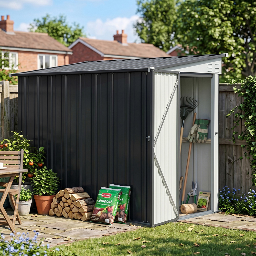 Living and Home 4 x 8ft Charcoal Black and White Metal Pent Storage Shed Image 7