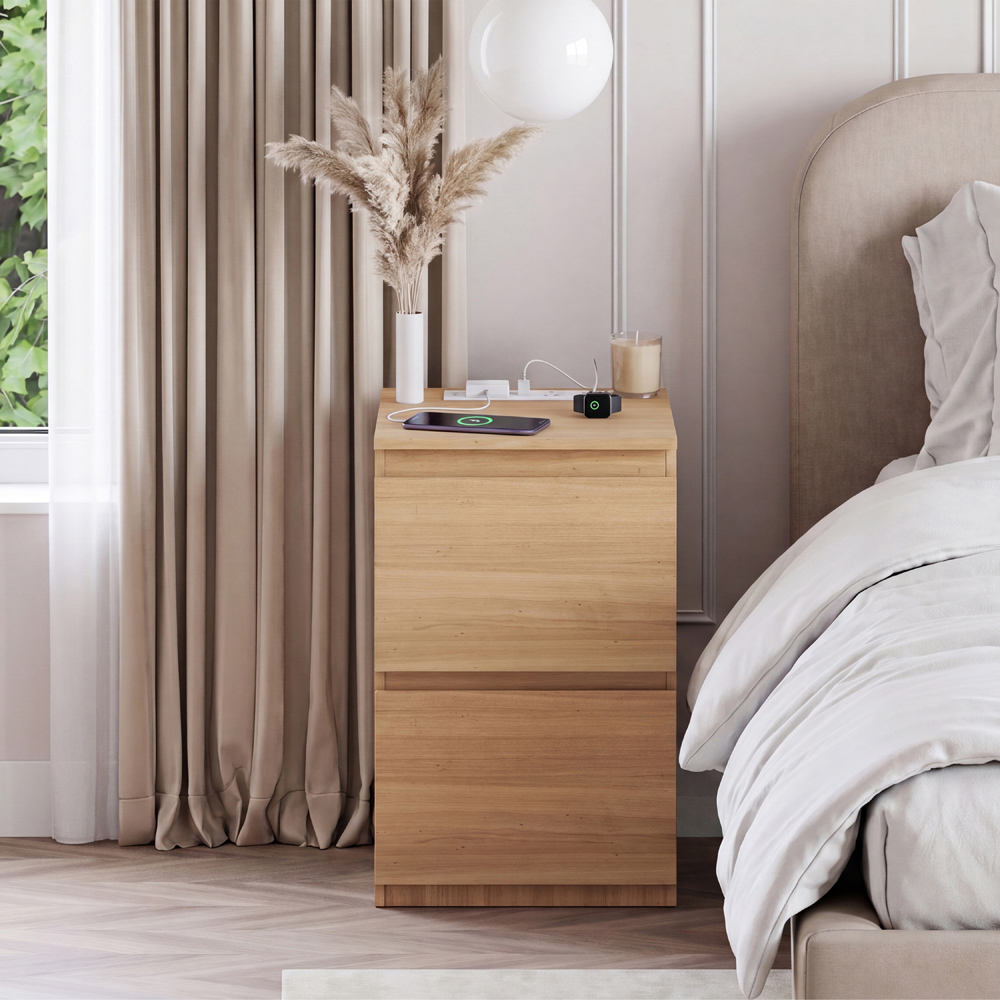 VIDA DESIGNS Denver 2 Drawer Pine Bedside Chest with Power Outlet Image 3