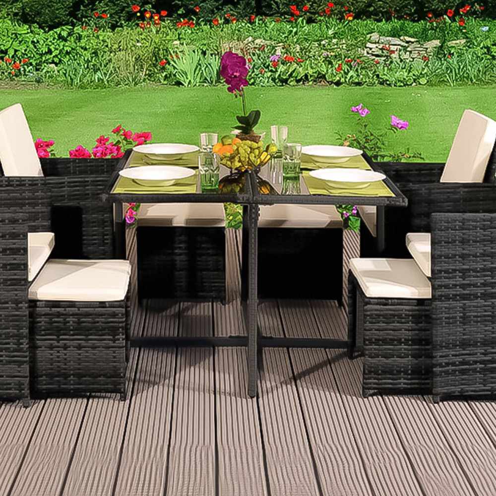 Brooklyn Cube Dark Grey 4 Seater Garden Dining Set Image 2
