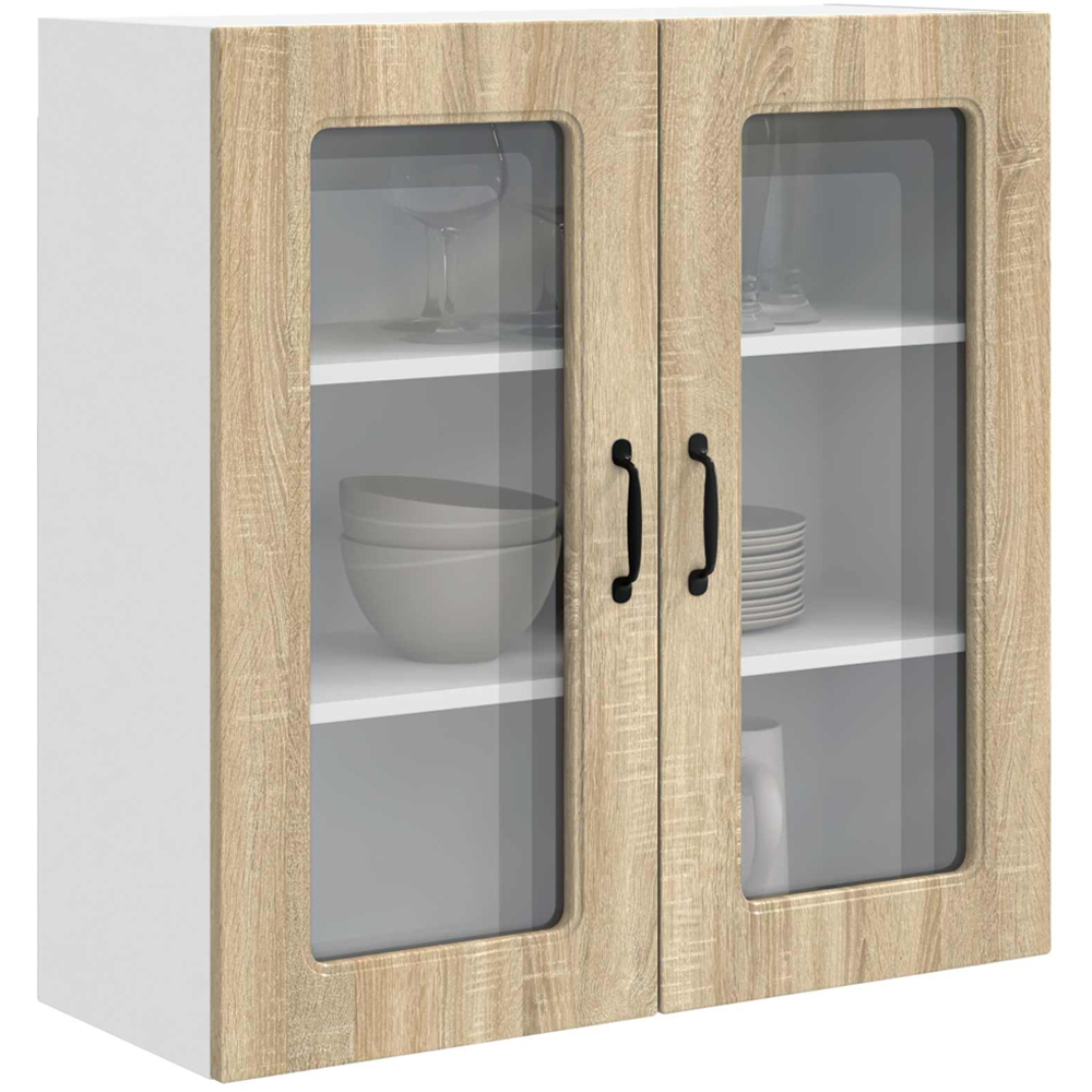 vidaXL 2 Glass Door Smoked Oak Kitchen Wall Cabinet Image 3