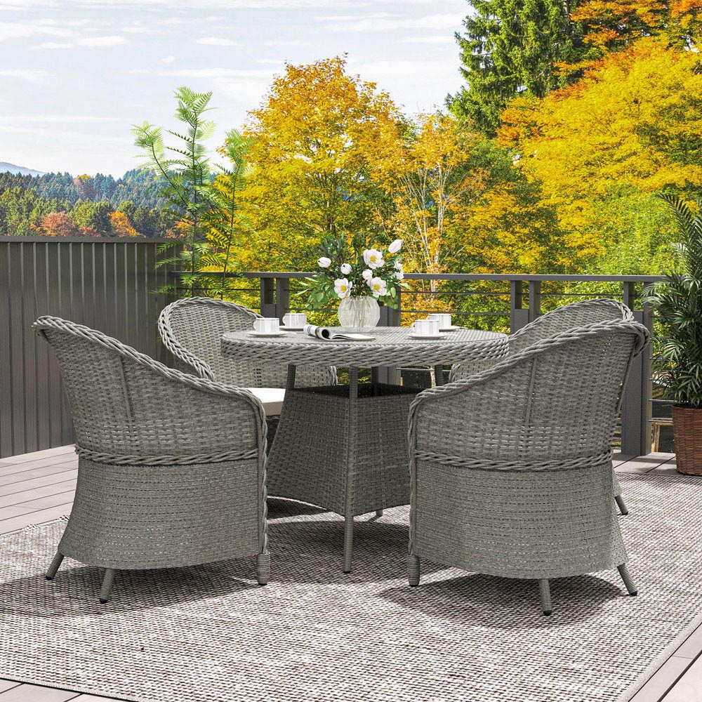 Outsunny 4 Seater Grey Rattan Garden Dining Set with Cushions and Umbrella Hole Image 4
