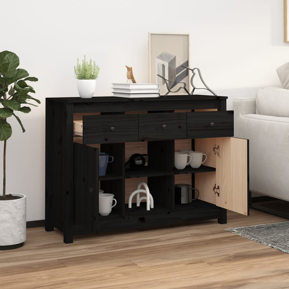 vidaXL 2 Door 3 Drawer 2 Shelf Black Wooden Sideboard Image 8