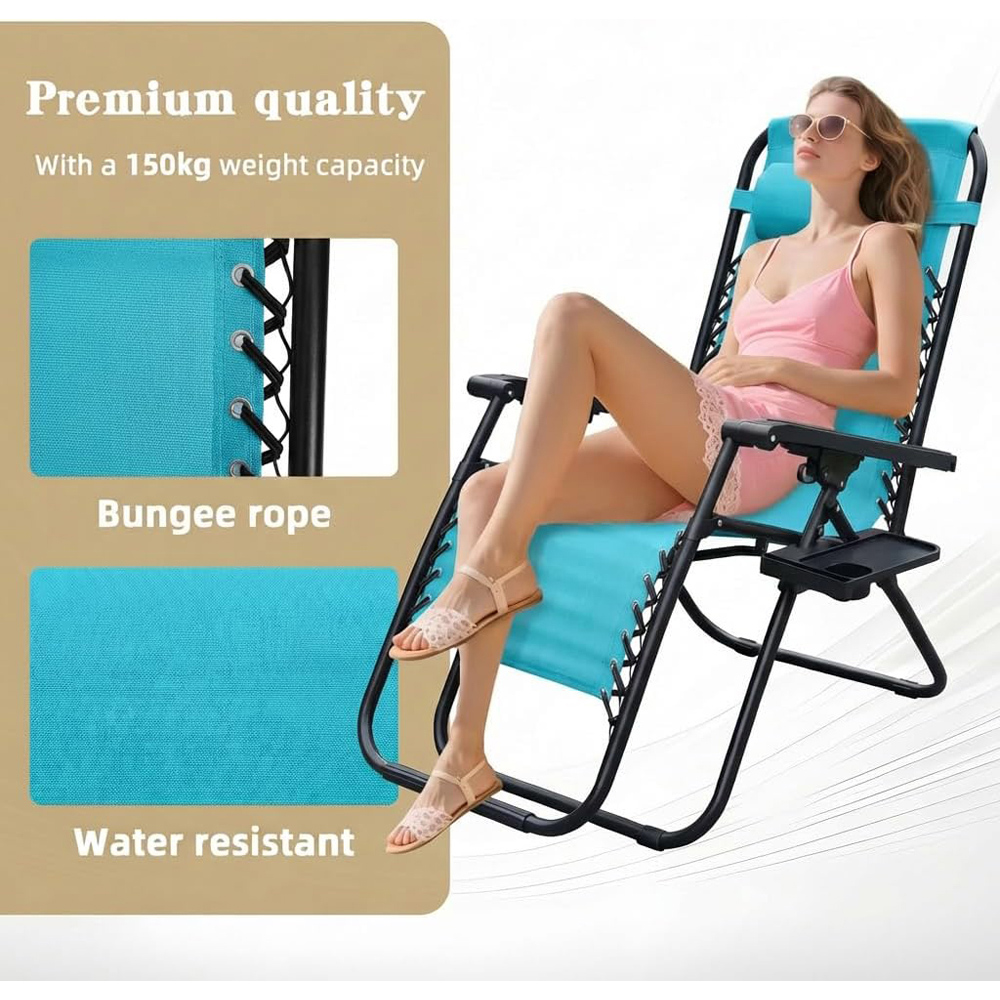 Alivio 2 Pack Lake Blue Zero Gravity Reclining Sun Loungers Image 7