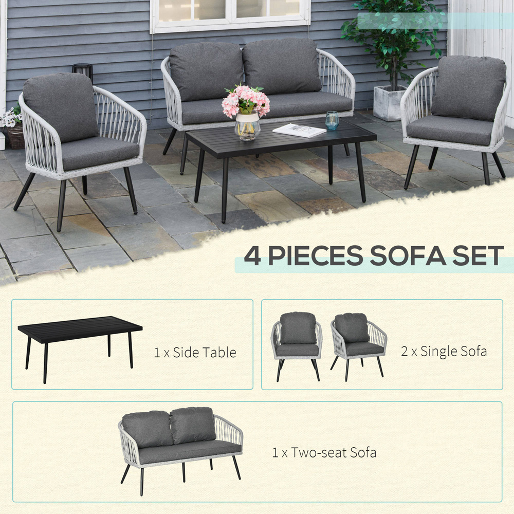 Outsunny 5 Seater Grey PE Rattan Sofa Set with Coffee Table Image 5