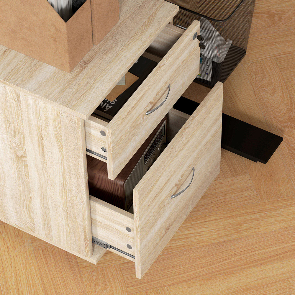 HOMCOM 2 Drawer Oak Wooden Mobile Filing Cabinet Image 4