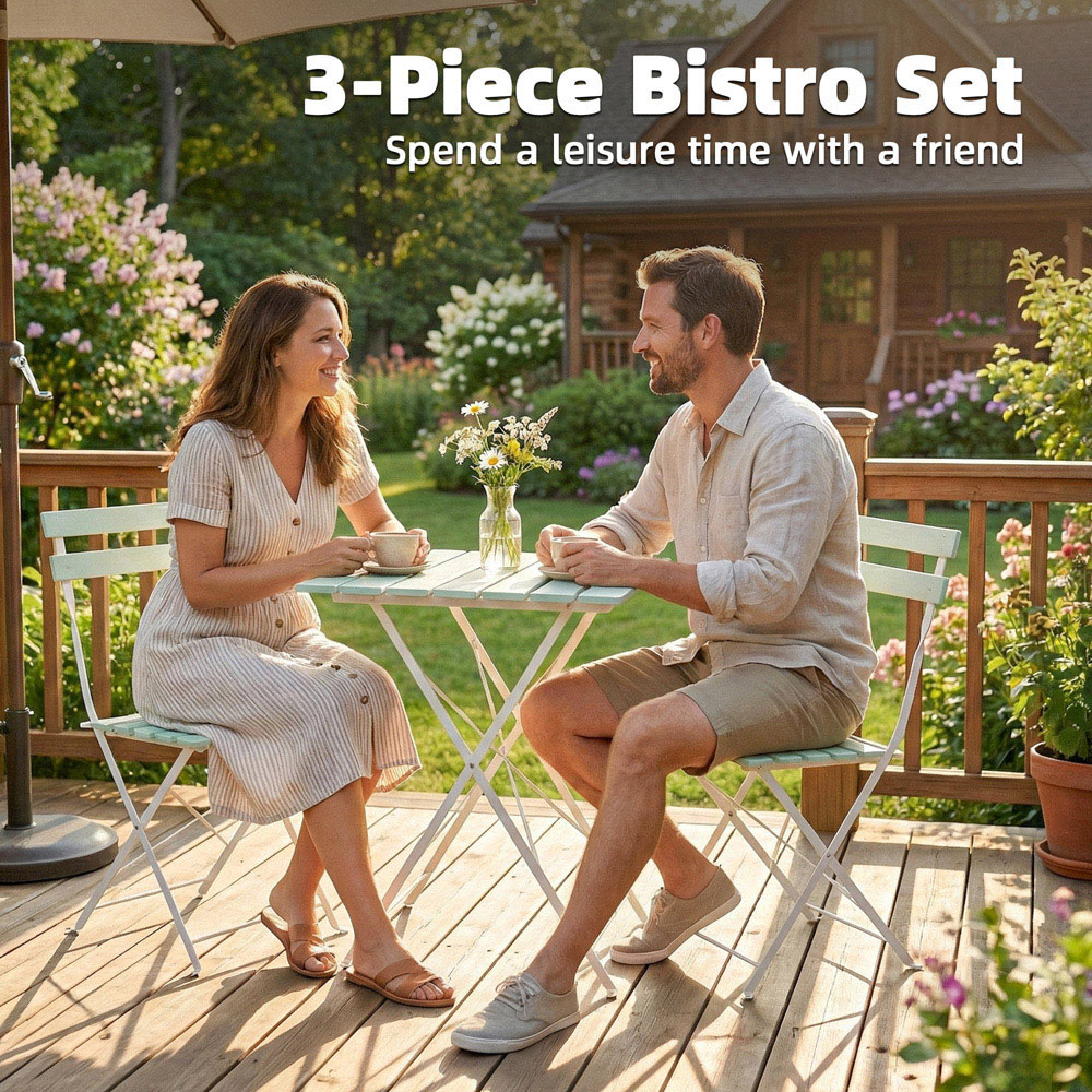 Outsunny 2 Seater White Green Foldable Garden Bistro Set Image 5
