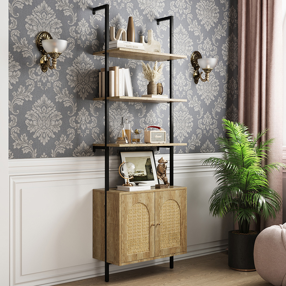 Living and Home 2 Door 4 Shelf Rattan Bookshelf Image 1
