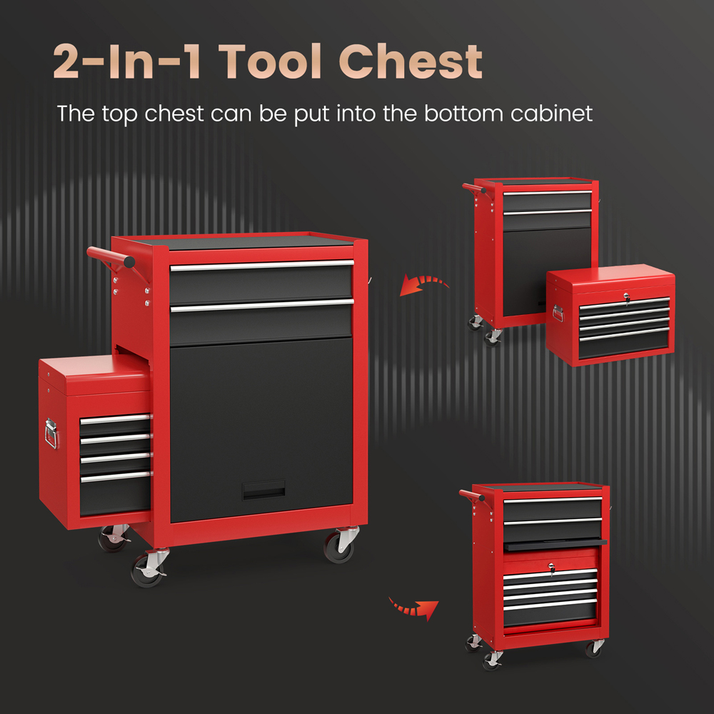 Costway 6 Drawer Black and Red Detachable Tool Storage Cabinet Image 4