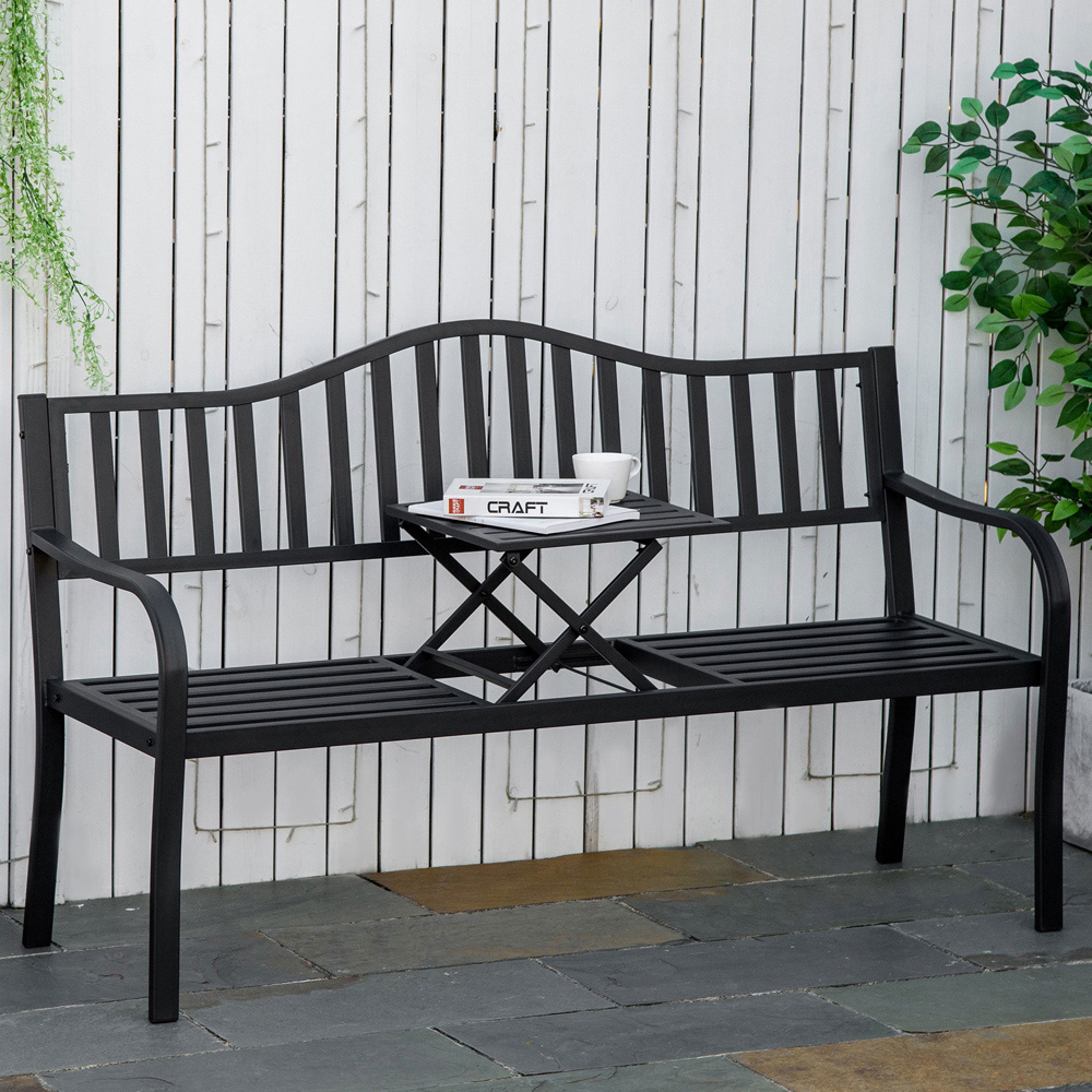 Liftable Outsunny 3 Seater Black Convertible Garden Bench with Liftable Middle ...