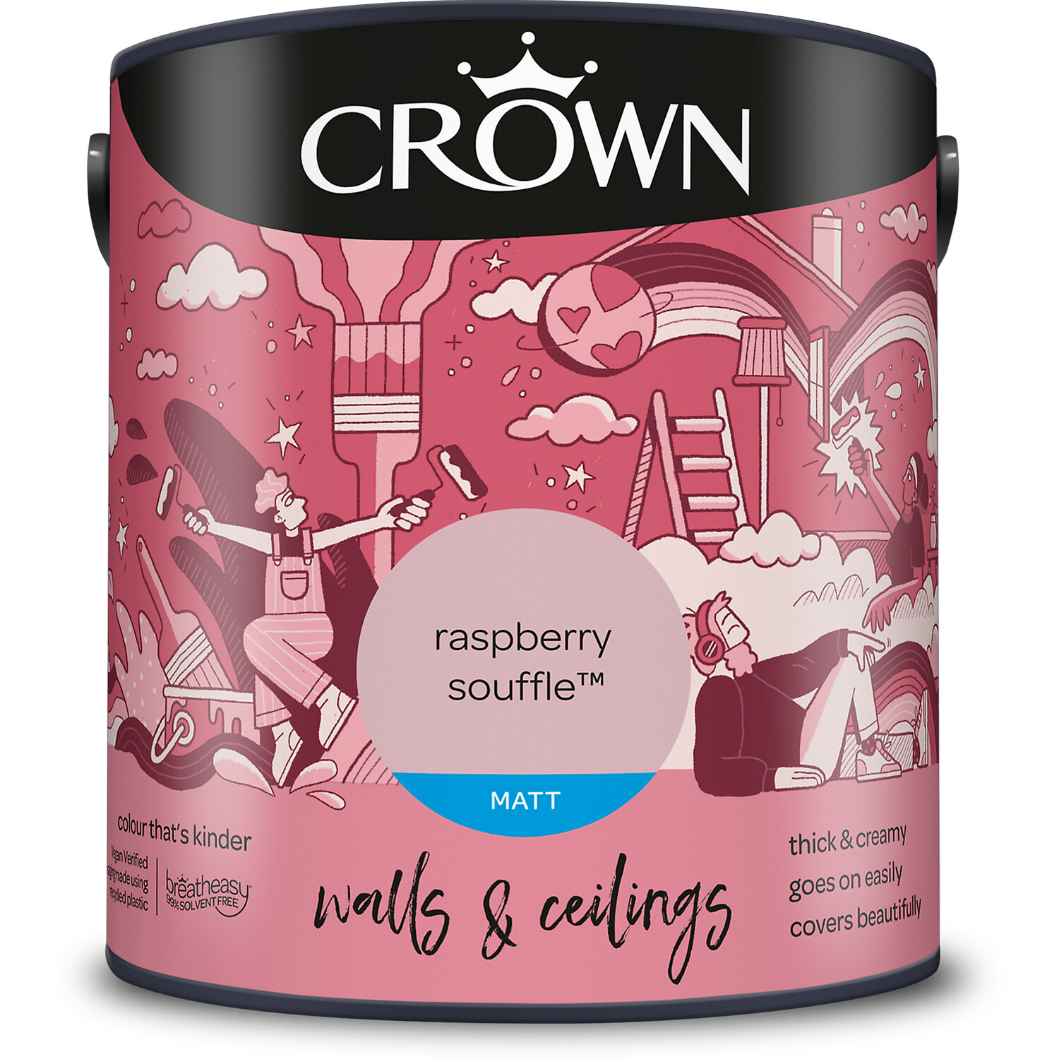 Crown Walls and Ceilings Raspberry Souffle Matt Emulsion Paint 2.5L Image 2