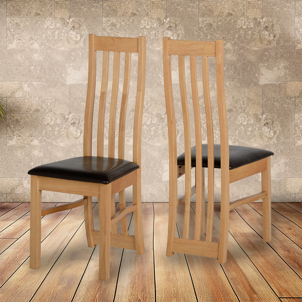 Seconique Ainsley Set of 2 Oak Veneer and Brown PU Dining Chair Image 1