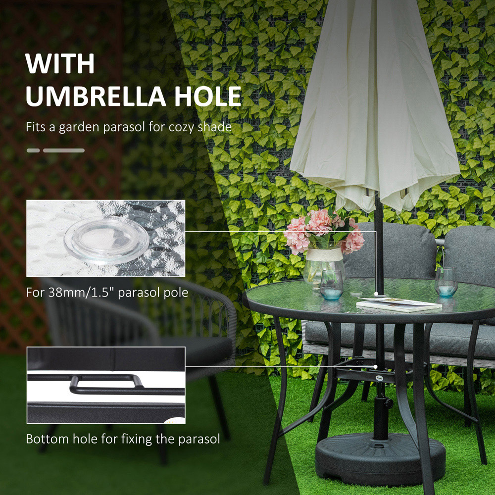 Outsunny Round Tempered Glass Top Garden Dining Table Black Image 4