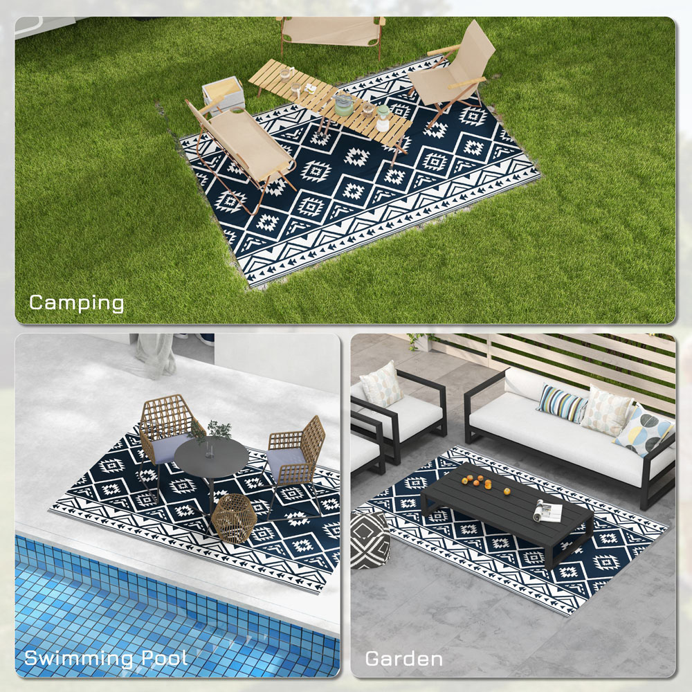 Outsunny Dark Blue and White Reversible Outdoor Rug with Carry Bag 182 x 274cm Image 5