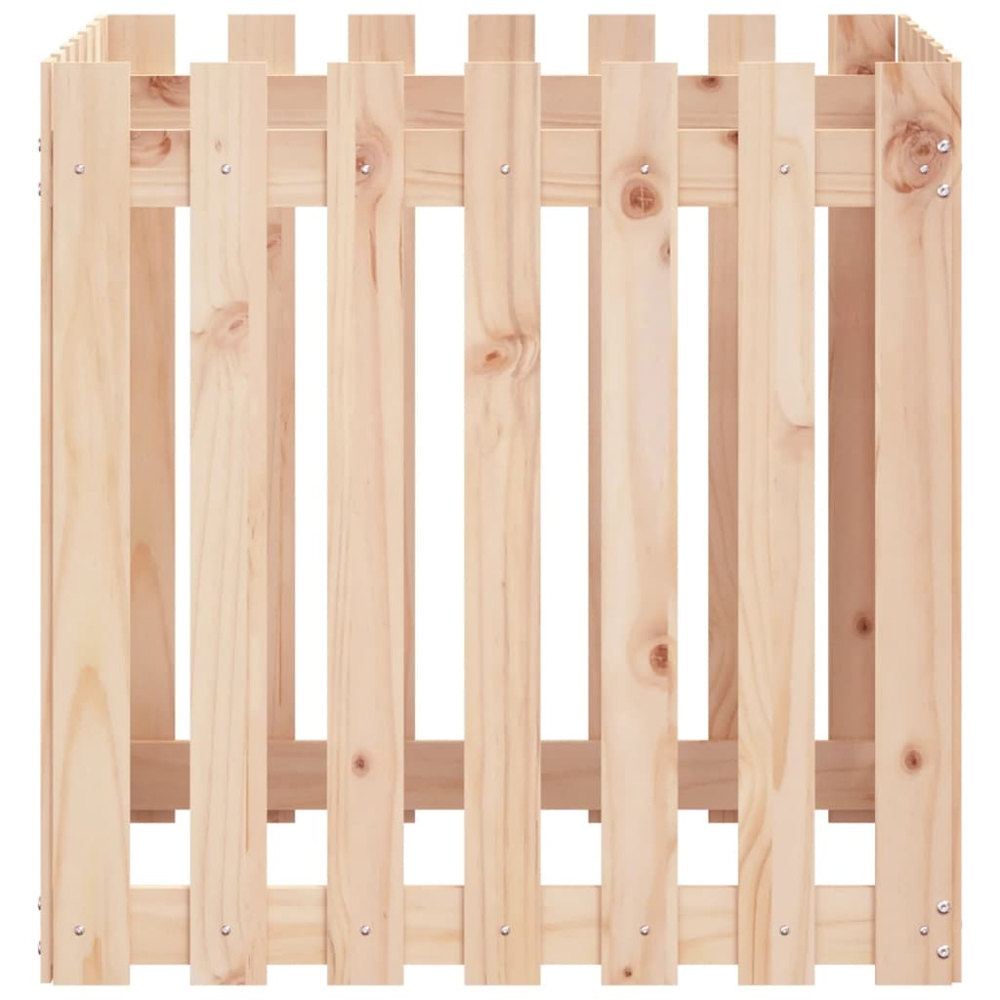 vidaXL Natural Solid Pine Wood Fence Design Garden Planter 70 x 70 x 70cm Image 4