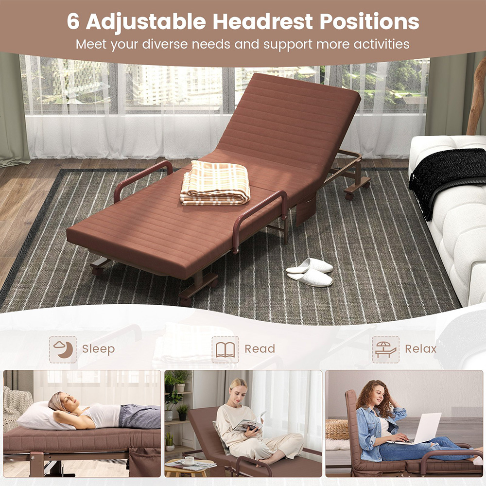 Costway Single Sleeper Brown Sofa Bed with Mattress Image 5