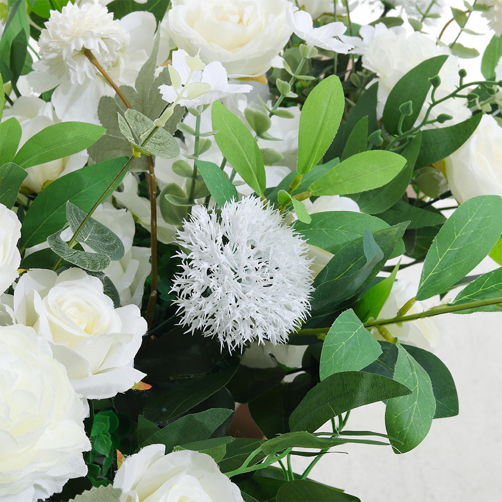 Living and Home Green and White Hydrangea Rose Artificial Aisle Flower Row Decoration 35cm Image 2