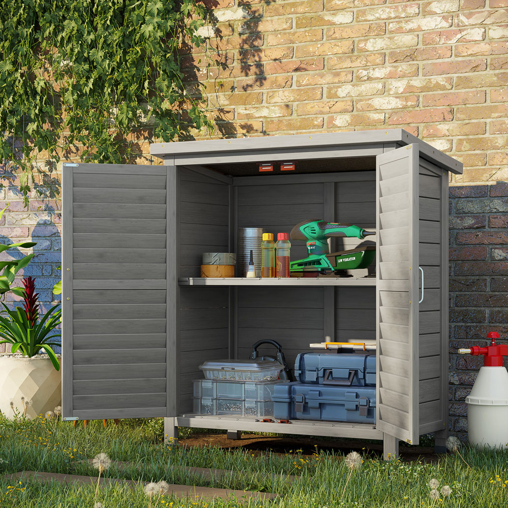 Outsunny 3 x 2.8ft Grey Double Door Wooden Garden Storage Shed Image 2