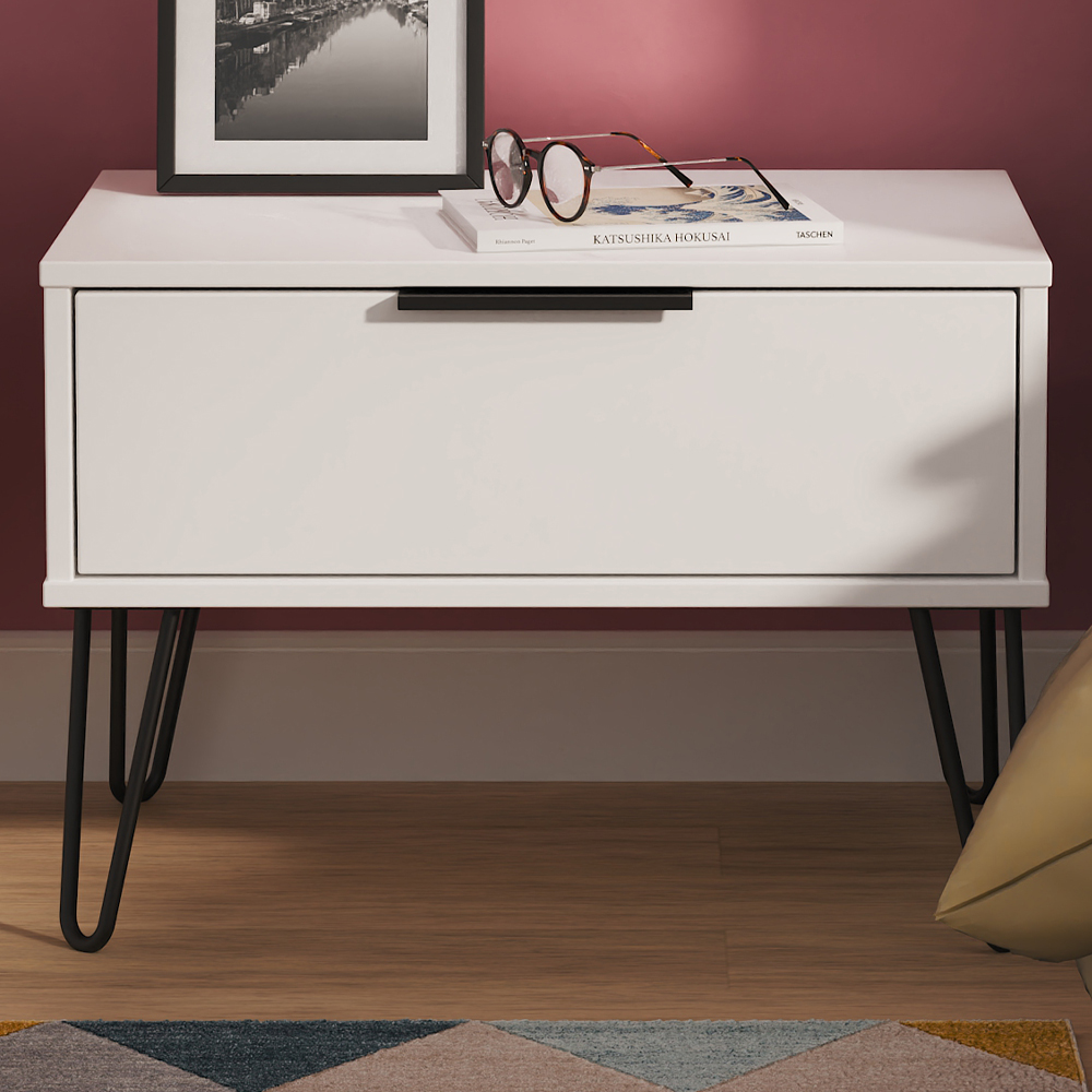 Crowndale Hong Kong Single Drawer Matt White Wide Side Table Ready Assembled Image 1