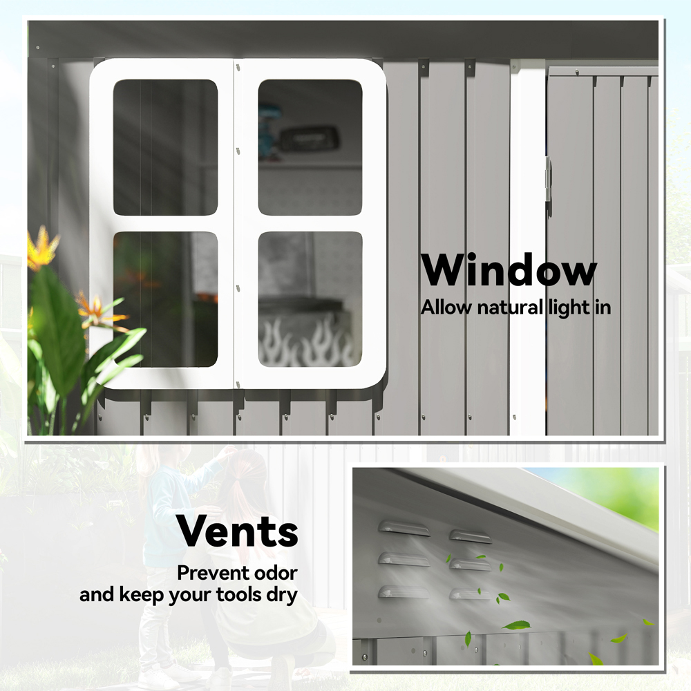 Outsunny 8.5 x 6ft Grey Galvanised Steel Garden Shed with Foundation Kit Image 6