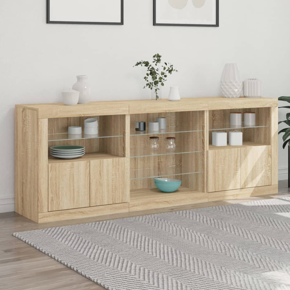 vidaXL 4 Door 8 Shelf Sonoma Oak LED Sideboard 3 Piece Image 1